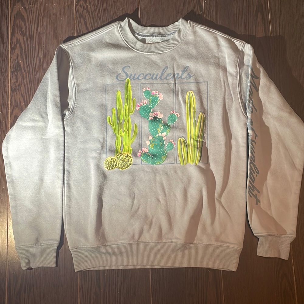 Thrifted crew neck sweater. Cute succulents 🌵